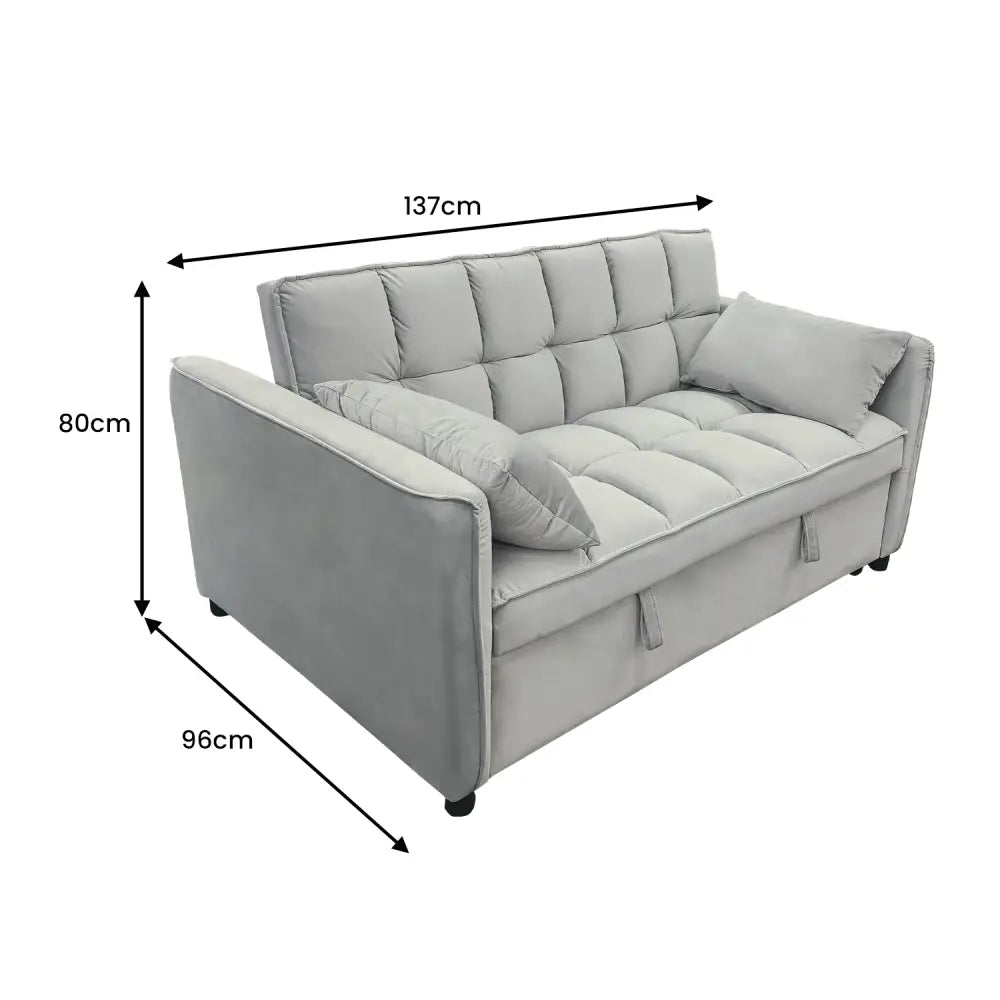 Sarantino Quincy 2-Seater Velvet Sofa Bed in Dark Grey with Wooden Frame and Tufted Design - Light Grey - Furniture >