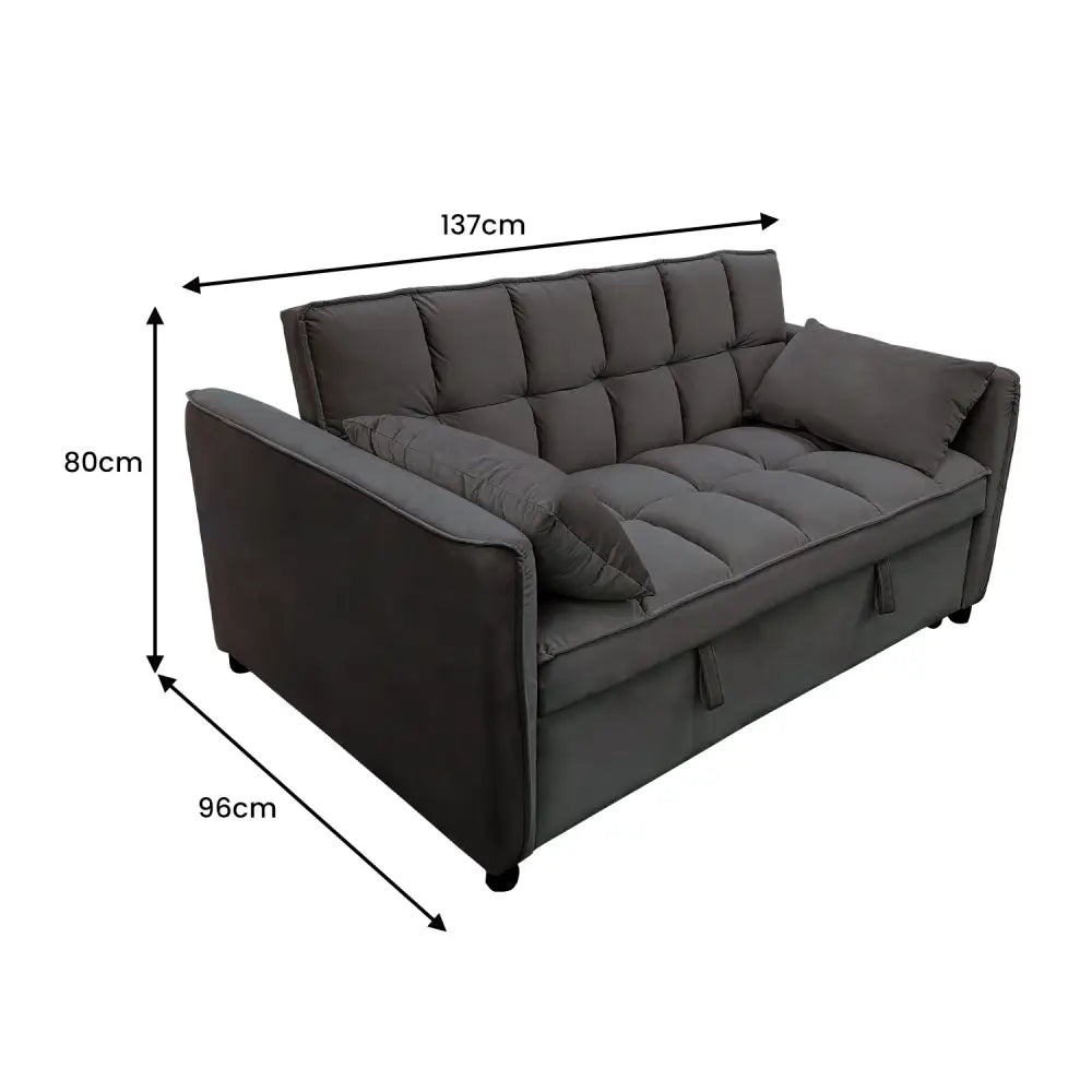 Sarantino Quincy 2-Seater Velvet Sofa Bed in Dark Grey with Wooden Frame and Tufted Design - Dark Grey - Furniture >