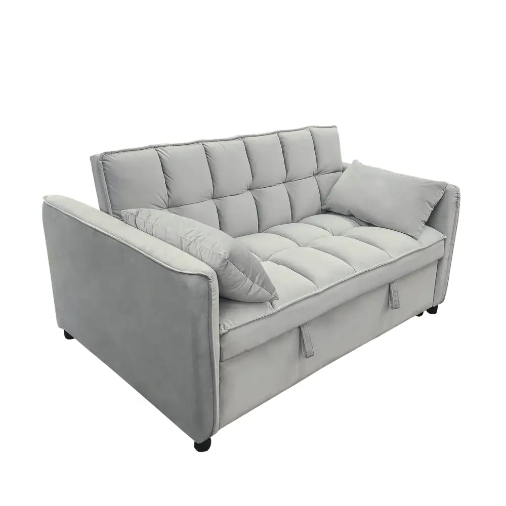 Sarantino Quincy 2-Seater Velvet Sofa Bed in Dark Grey with Wooden Frame and Tufted Design - Light Grey - Furniture >