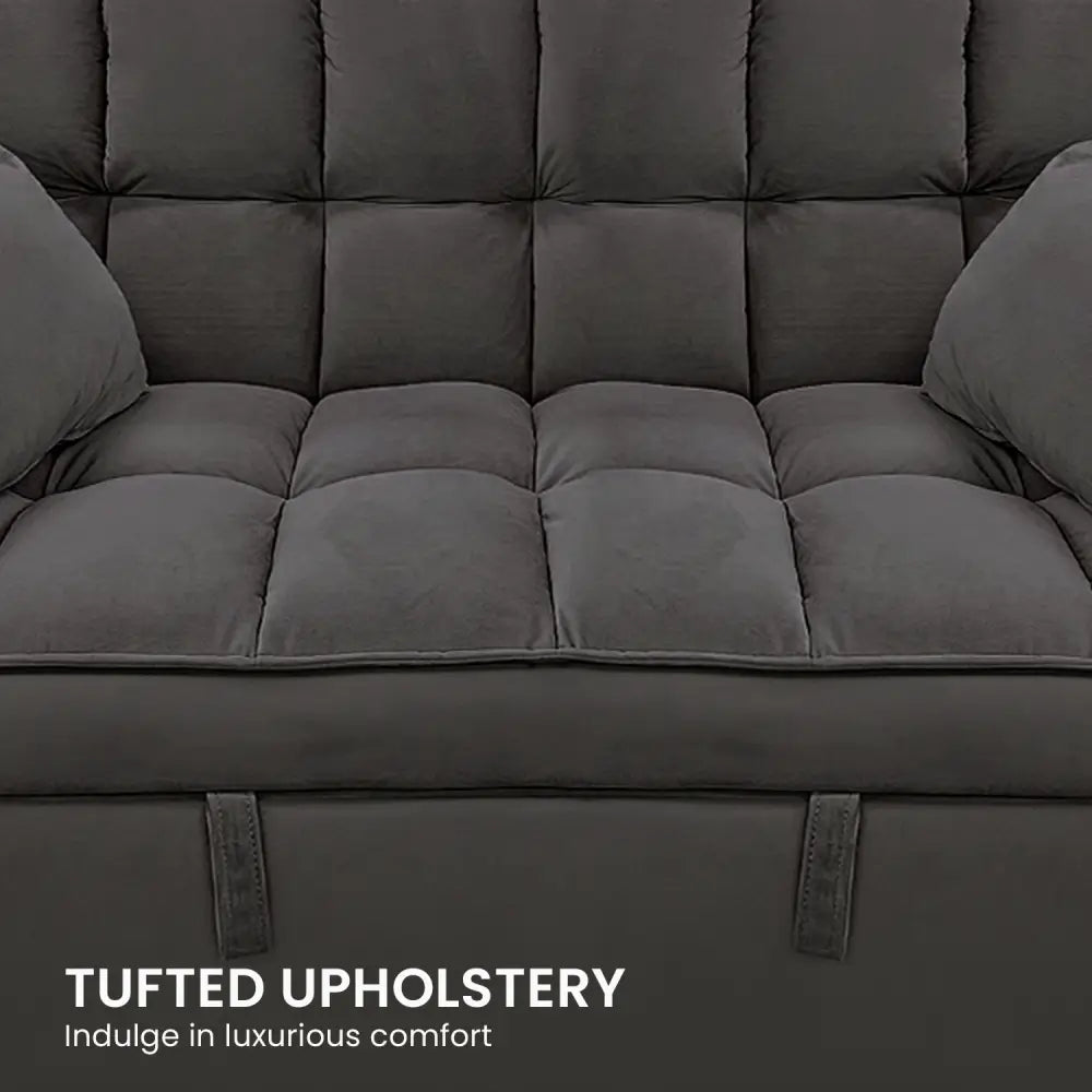 Sarantino Quincy 2-Seater Velvet Sofa Bed in Dark Grey with Wooden Frame and Tufted Design - Dark Grey - Furniture >