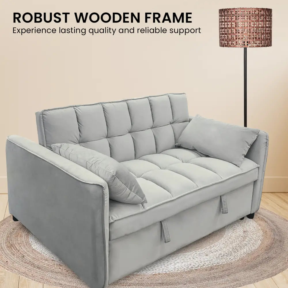 Sarantino Quincy 2-Seater Velvet Sofa Bed in Dark Grey with Wooden Frame and Tufted Design - Light Grey - Furniture >
