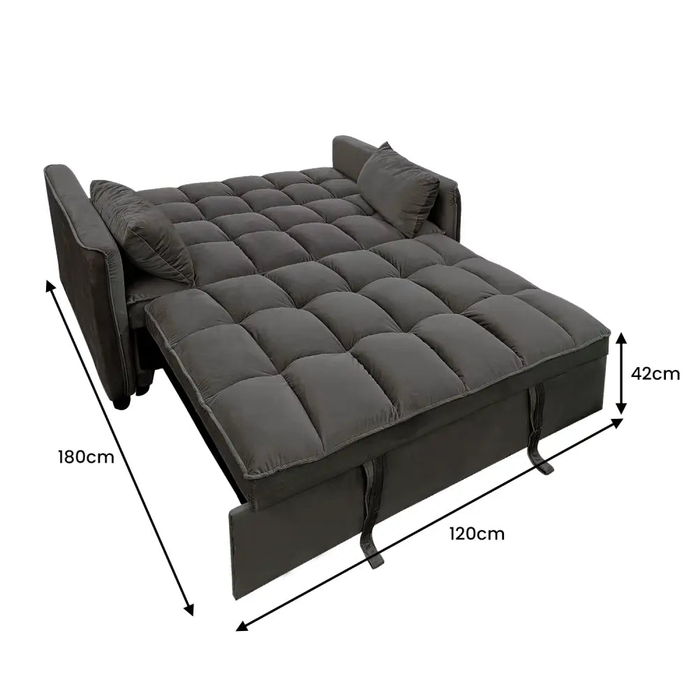 Sarantino Quincy 2-Seater Velvet Sofa Bed in Dark Grey with Wooden Frame and Tufted Design - Dark Grey - Furniture >