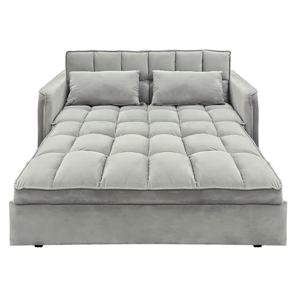 Sarantino Quincy 2-Seater Velvet Sofa Bed in Dark Grey with Wooden Frame and Tufted Design - Light Grey - Furniture >