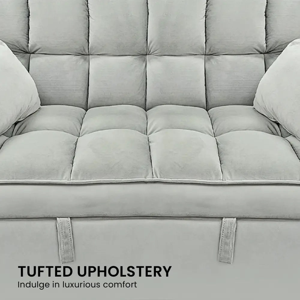 Sarantino Quincy 2-Seater Velvet Sofa Bed in Dark Grey with Wooden Frame and Tufted Design - Light Grey - Furniture >