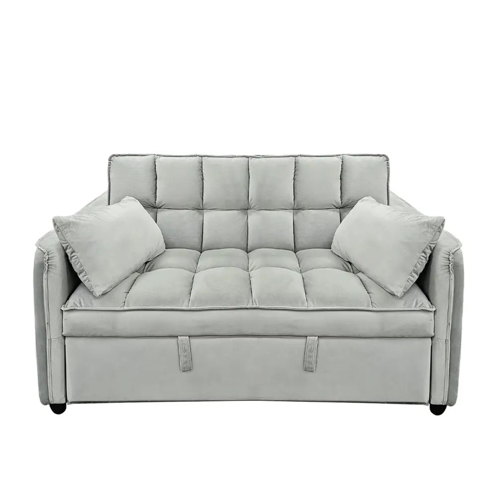 Sarantino Quincy 2-Seater Velvet Sofa Bed in Dark Grey with Wooden Frame and Tufted Design - Light Grey - Furniture >