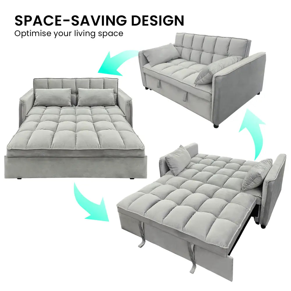 Sarantino Quincy 2-Seater Velvet Sofa Bed in Dark Grey with Wooden Frame and Tufted Design - Light Grey - Furniture >