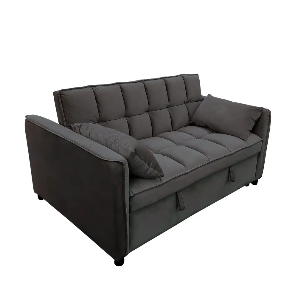 Sarantino Quincy 2-Seater Velvet Sofa Bed in Dark Grey with Wooden Frame and Tufted Design - Dark Grey - Furniture >