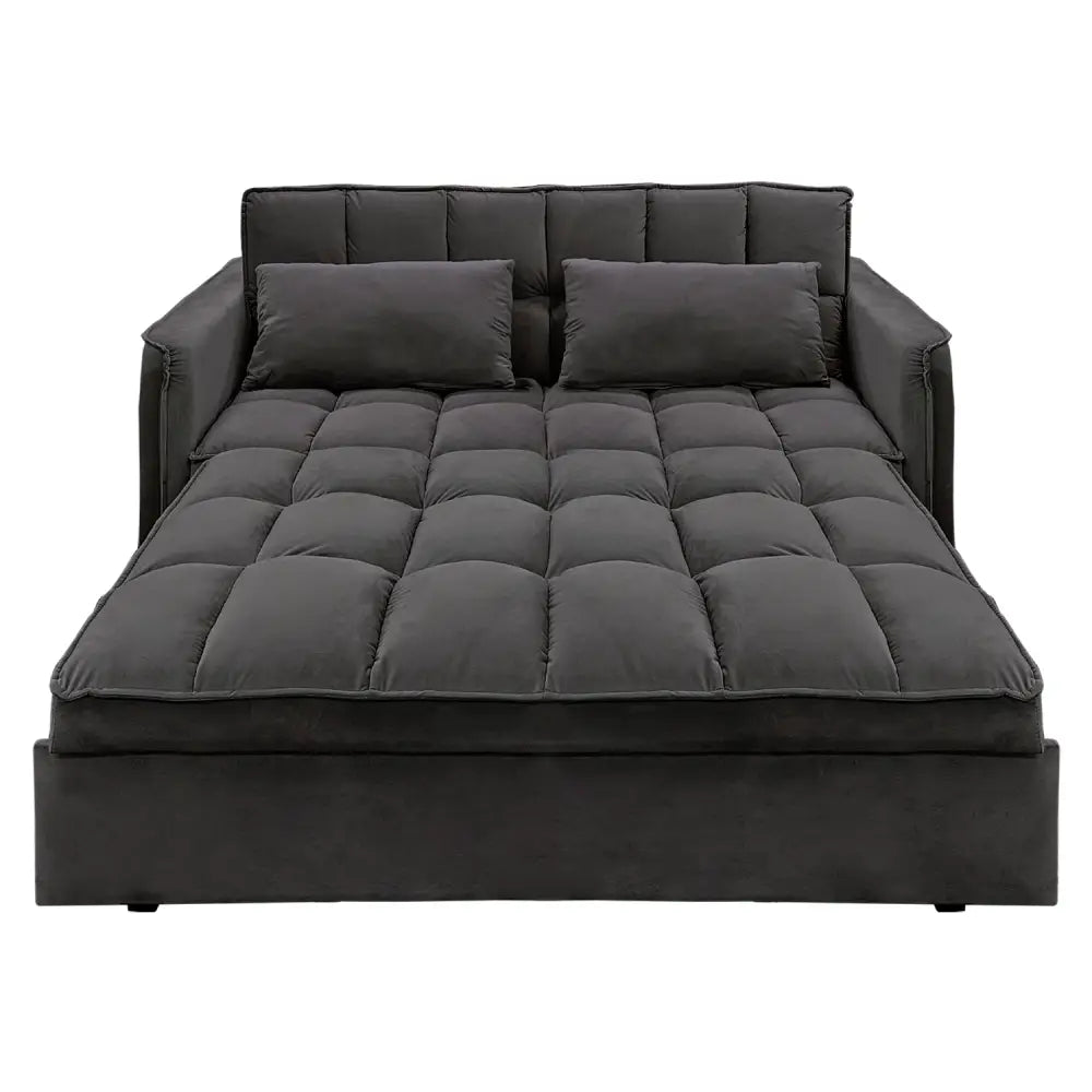 Sarantino Quincy 2-Seater Velvet Sofa Bed in Dark Grey with Wooden Frame and Tufted Design - Dark Grey - Furniture >