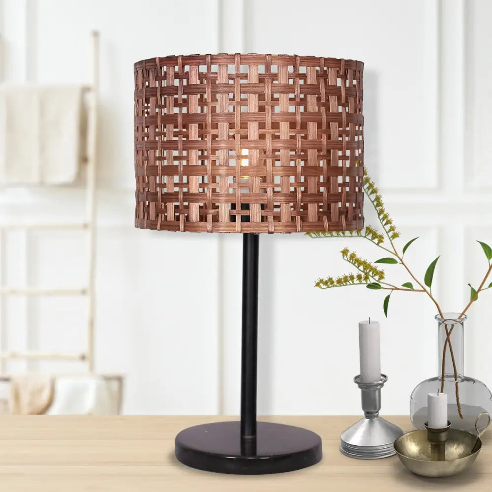 Sarantino Rattan Desk Lamp With Black Marble Base - Home & Garden > Lighting