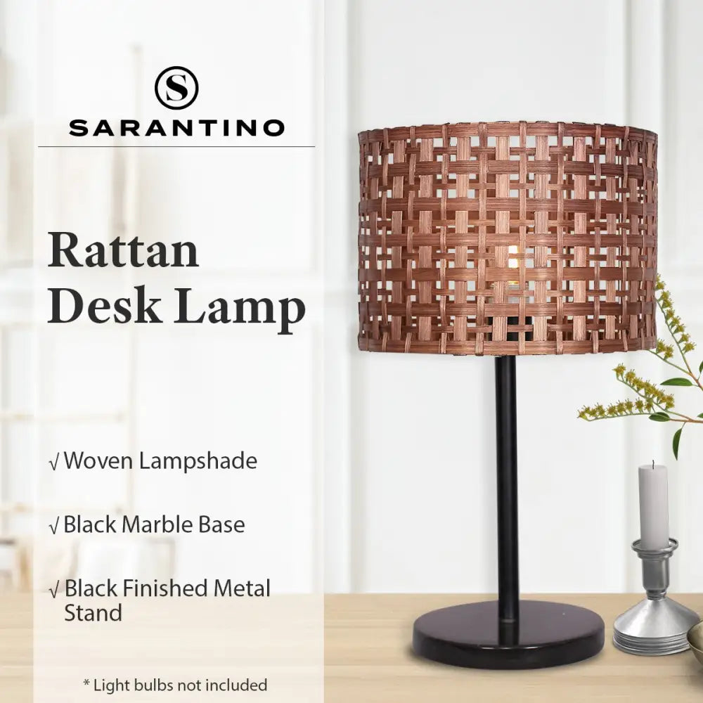 Sarantino Rattan Desk Lamp With Black Marble Base - Home & Garden > Lighting