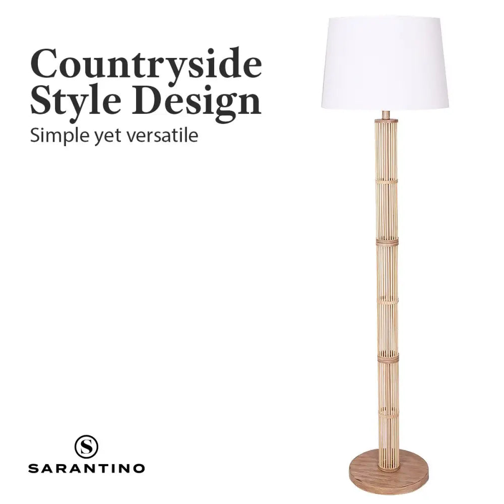 Sarantino Rattan Floor Lamp With Off-White Linen Shade by Sarantino - Home & Garden > Lighting