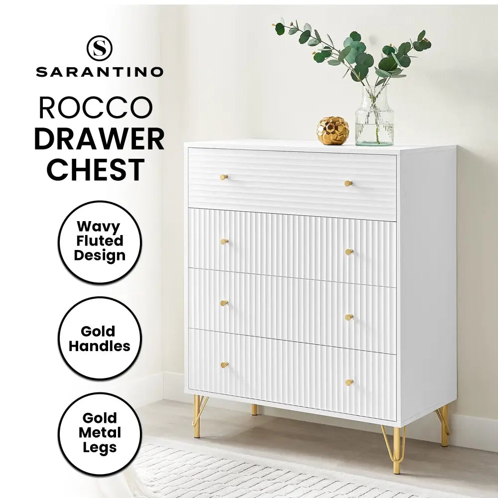 Sarantino Rocco Chest Of Drawers - White - Furniture > Living Room