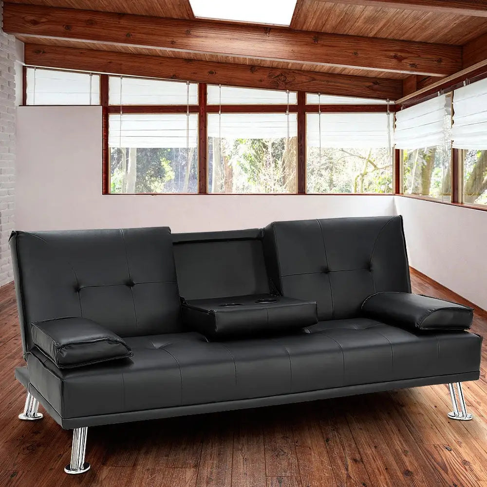 Sarantino Rochester Faux Leather Sofa Bed Lounge Couch Futon Furniture Suite - Black - Furniture > Sofas