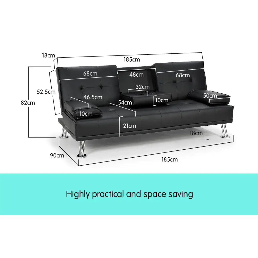 Sarantino Rochester Faux Leather Sofa Bed Lounge Couch Futon Furniture Suite - Black - Furniture > Sofas