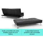 Sarantino Rochester Faux Leather Sofa Bed Lounge Couch Futon Furniture Suite - Black - Furniture > Sofas