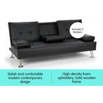 Sarantino Rochester Faux Leather Sofa Bed Lounge Couch Futon Furniture Suite - Black - Furniture > Sofas