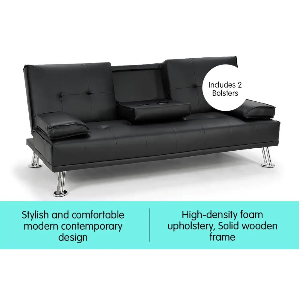 Sarantino Rochester Faux Leather Sofa Bed Lounge Couch Futon Furniture Suite - Black - Furniture > Sofas