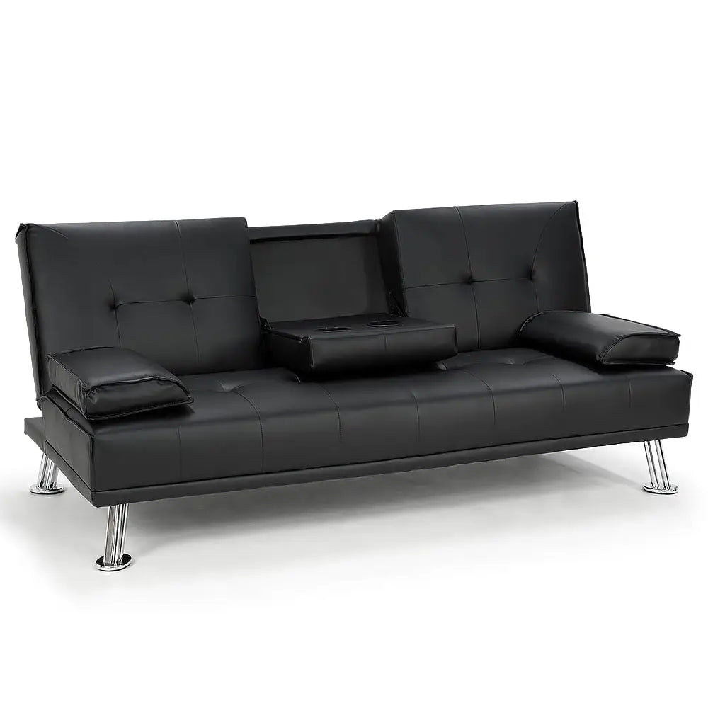 Sarantino Rochester Faux Leather Sofa Bed Lounge Couch Futon Furniture Suite - Black - Furniture > Sofas