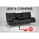 Sarantino Rochester Faux Leather Sofa Bed Lounge Couch Futon Furniture Suite - Black - Furniture > Sofas