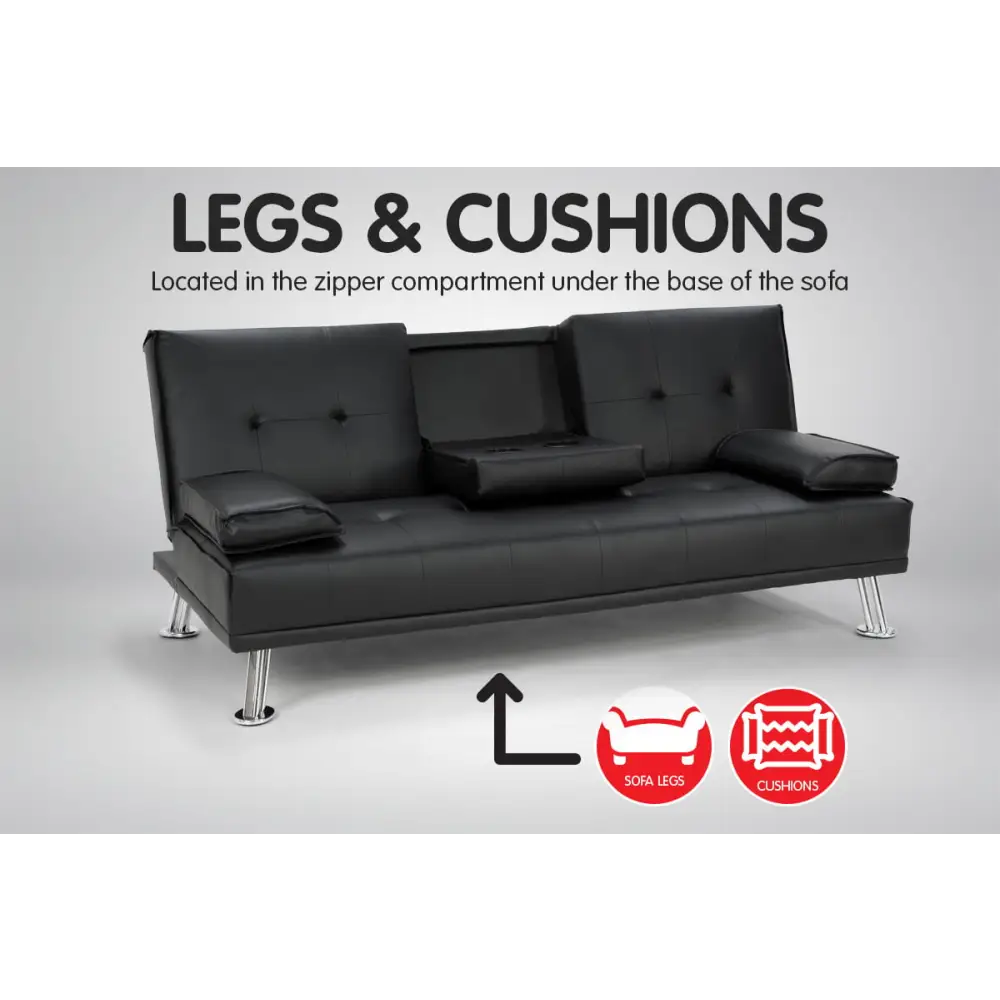 Sarantino Rochester Faux Leather Sofa Bed Lounge Couch Futon Furniture Suite - Black - Furniture > Sofas