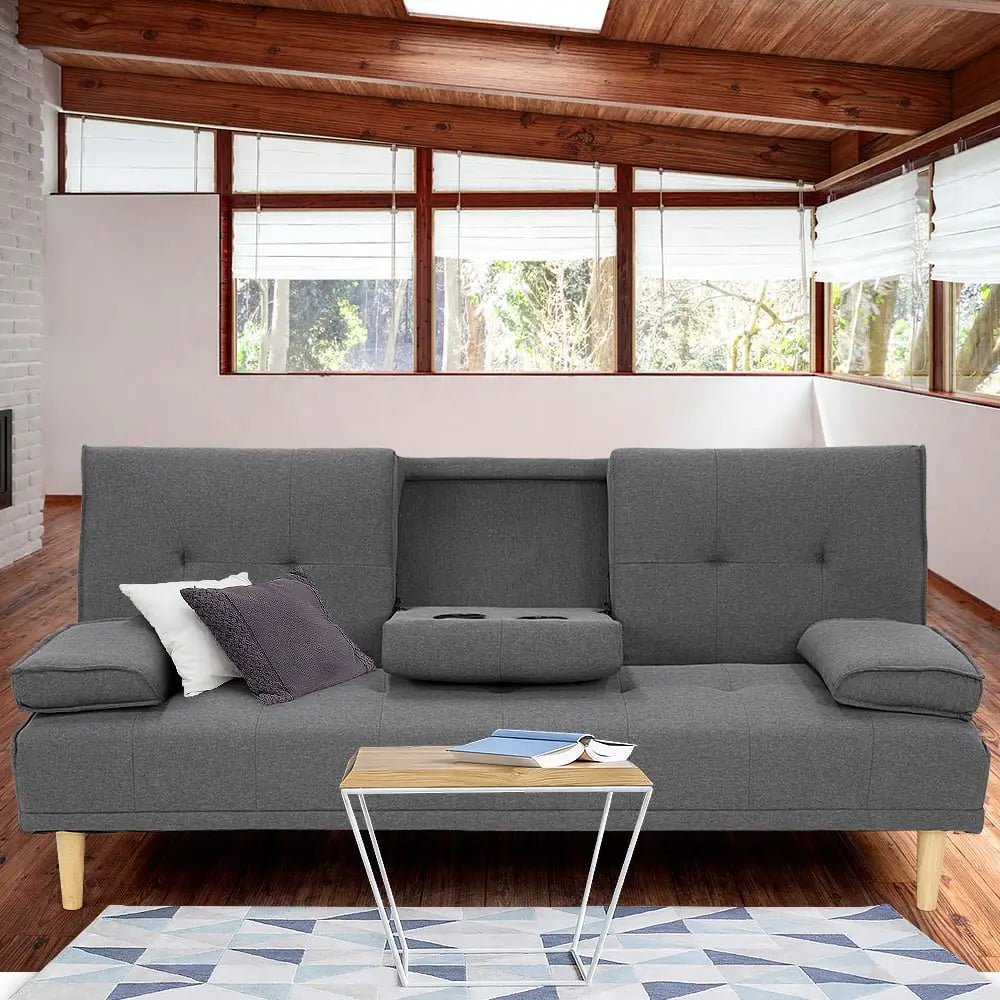 Sarantino Rochester Linen Fabric Sofa Bed Lounge Couch Futon Furniture Suite - Dark Grey - Furniture > Sofas