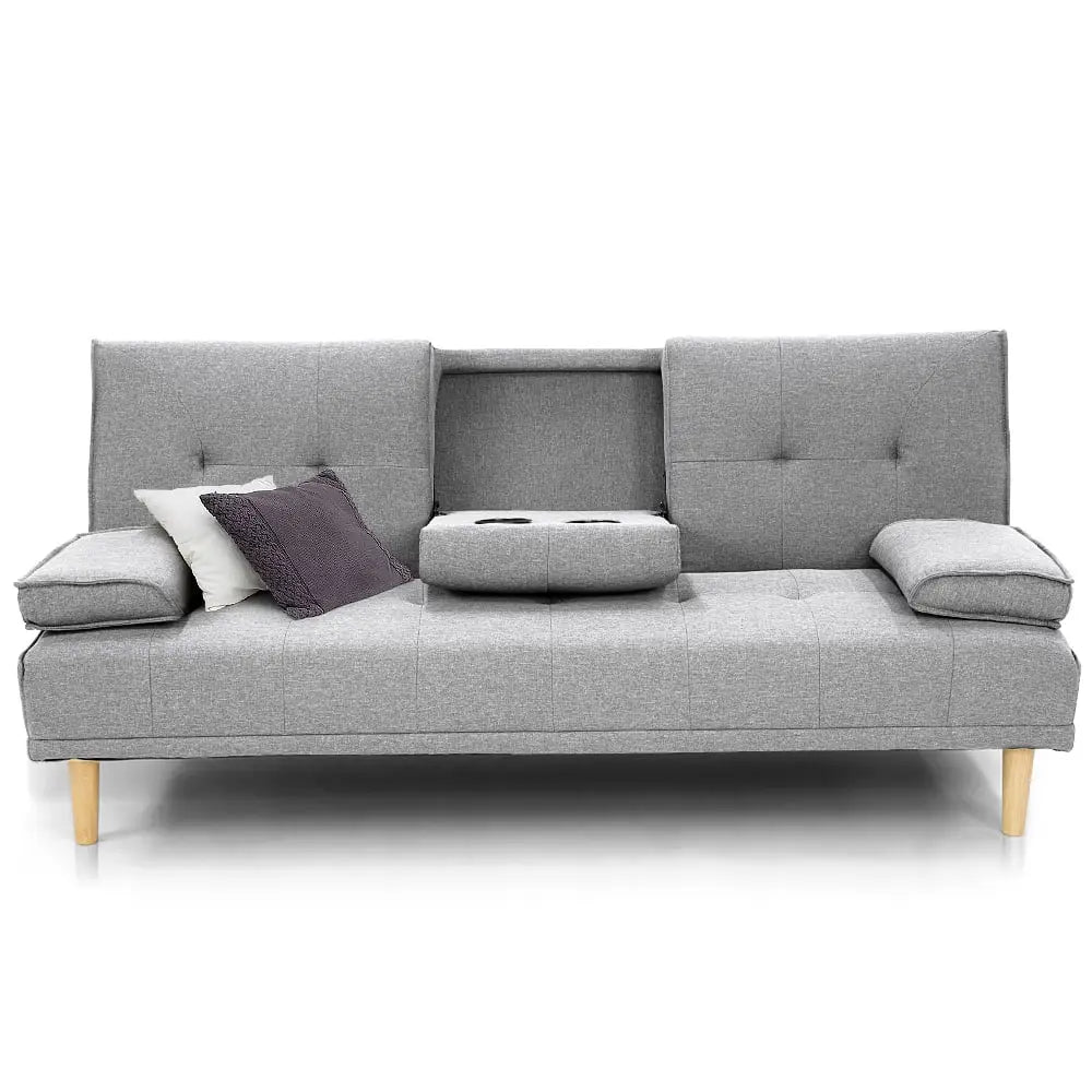Sarantino Rochester Linen Fabric Sofa Bed Lounge Couch Futon Furniture Suite - Light Grey - Furniture > Sofas