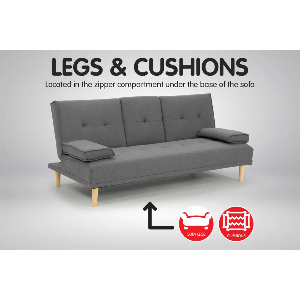 Sarantino Rochester Linen Fabric Sofa Bed Lounge Couch Futon Furniture Suite - Dark Grey - Furniture > Sofas