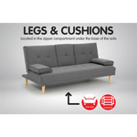 Sarantino Rochester Linen Fabric Sofa Bed Lounge Couch Futon Furniture Suite - Dark Grey - Furniture > Sofas