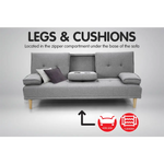 Sarantino Rochester Linen Fabric Sofa Bed Lounge Couch Futon Furniture Suite - Light Grey - Furniture > Sofas