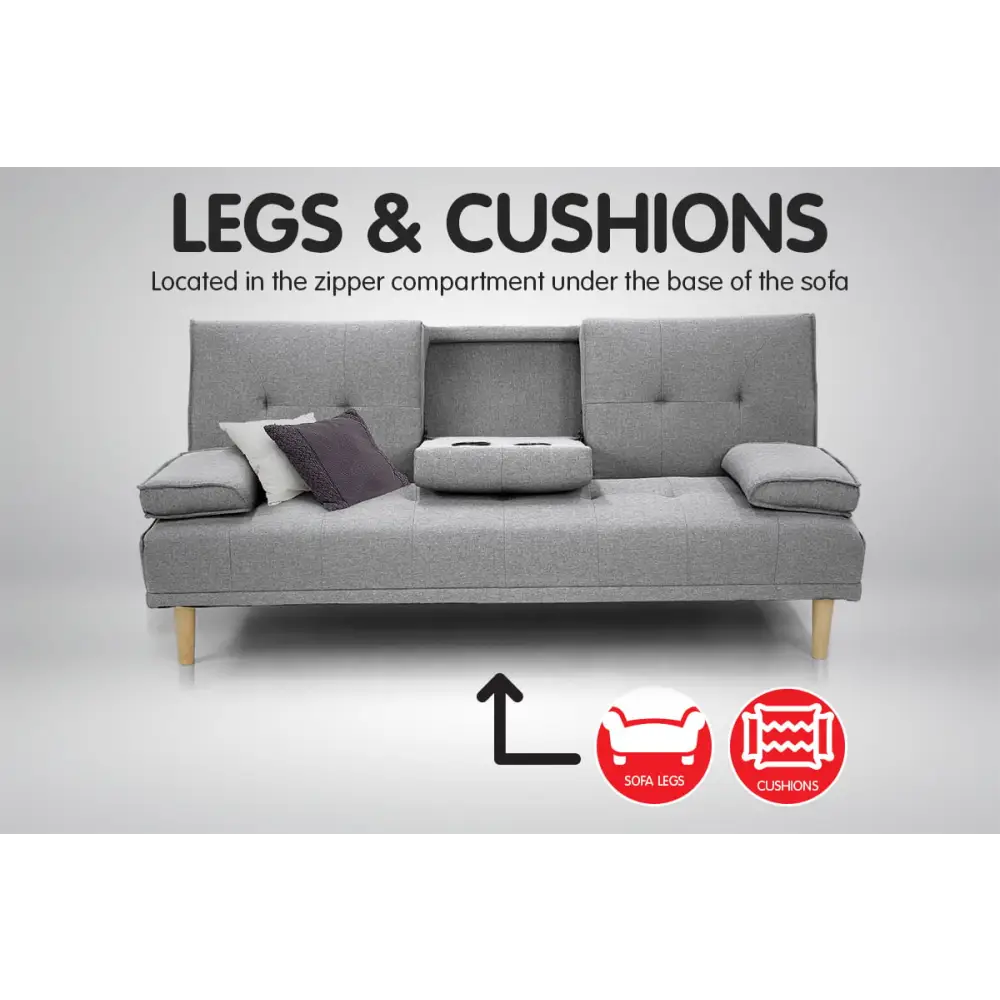 Sarantino Rochester Linen Fabric Sofa Bed Lounge Couch Futon Furniture Suite - Light Grey - Furniture > Sofas