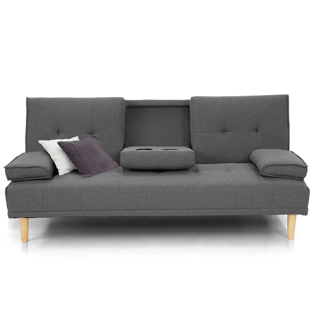 Sarantino Rochester Linen Fabric Sofa Bed Lounge Couch Futon Furniture Suite - Dark Grey - Furniture > Sofas