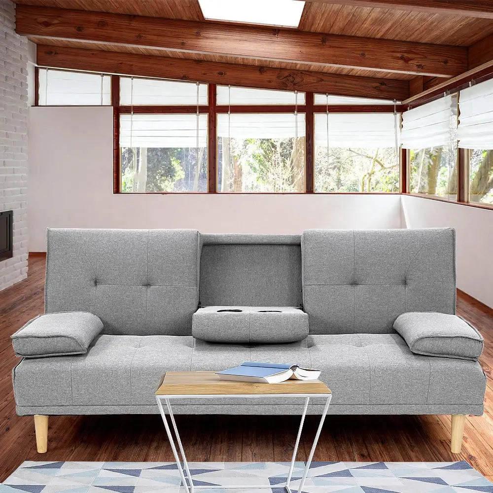 Sarantino Rochester Linen Fabric Sofa Bed Lounge Couch Futon Furniture Suite - Light Grey - Furniture > Sofas