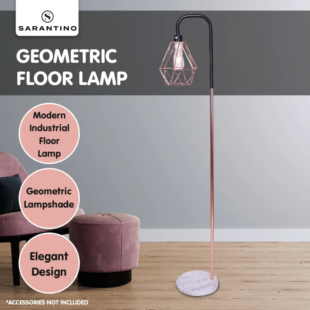 Sarantino Rose Gold Floor Lamp with Geometric Shade - Home & Garden > Lighting