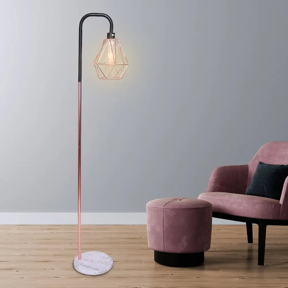 Sarantino Rose Gold Floor Lamp with Geometric Shade - Home & Garden > Lighting