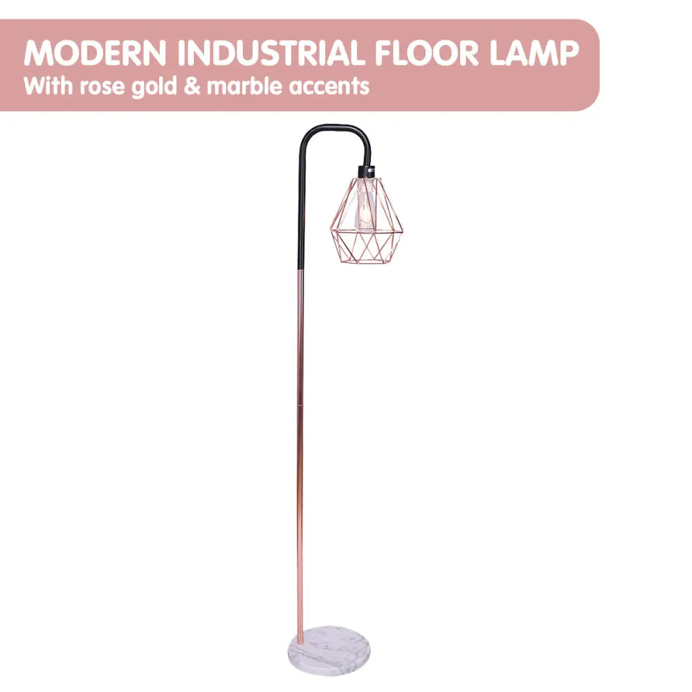 Sarantino Rose Gold Floor Lamp with Geometric Shade - Home & Garden > Lighting