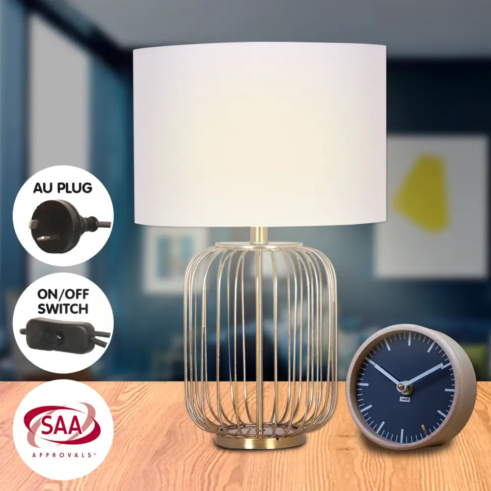 Sarantino Rose Gold Table Lamp with Linen Drum Shade - Home & Garden > Lighting