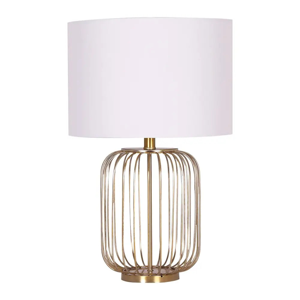 Sarantino Rose Gold Table Lamp with Linen Drum Shade - Home & Garden > Lighting