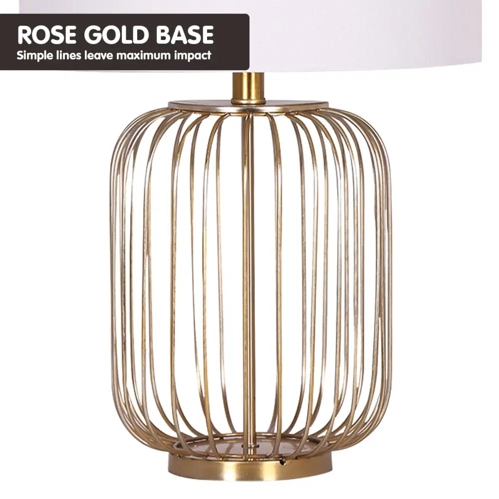 Sarantino Rose Gold Table Lamp with Linen Drum Shade - Home & Garden > Lighting