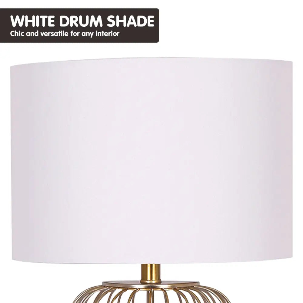 Sarantino Rose Gold Table Lamp with Linen Drum Shade - Home & Garden > Lighting