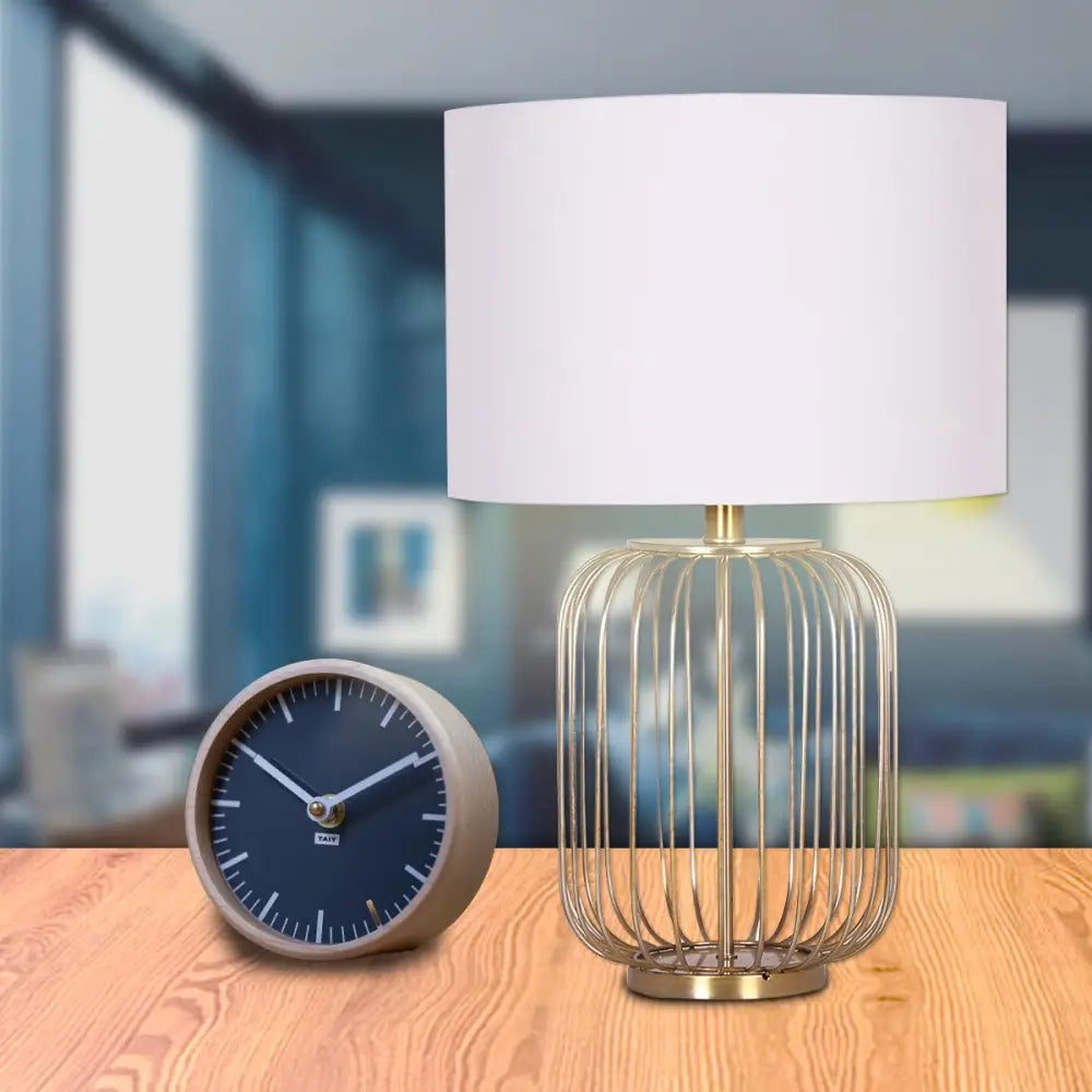 Sarantino Rose Gold Table Lamp with Linen Drum Shade - Home & Garden > Lighting