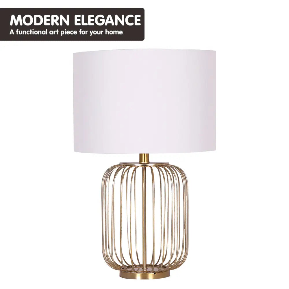 Sarantino Rose Gold Table Lamp with Linen Drum Shade - Home & Garden > Lighting