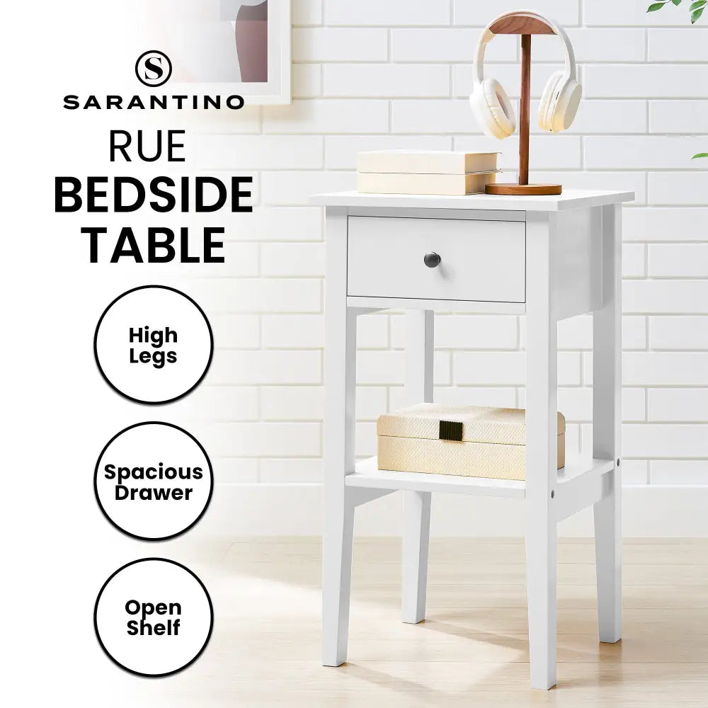 Sarantino Rue Bedside Table - White - Furniture > Bedroom
