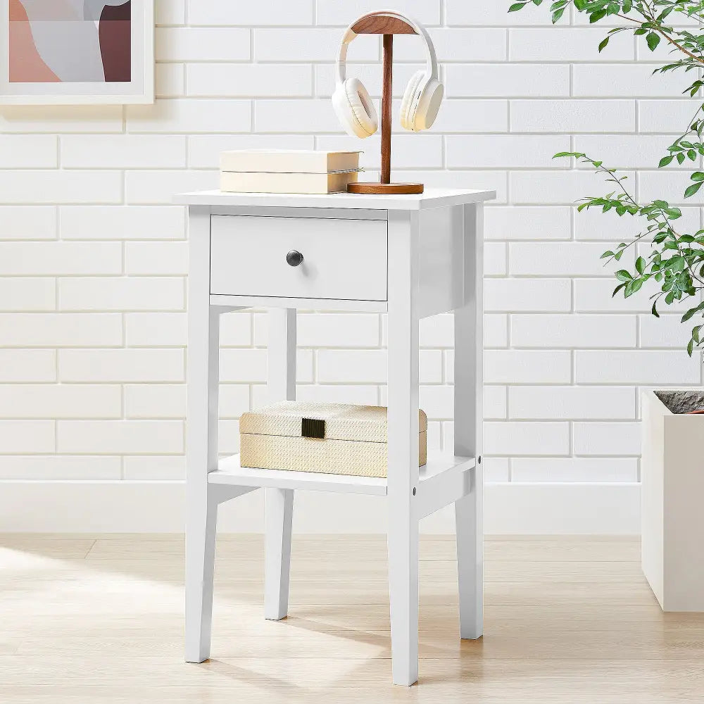 Sarantino Rue Bedside Table - White - Furniture > Bedroom