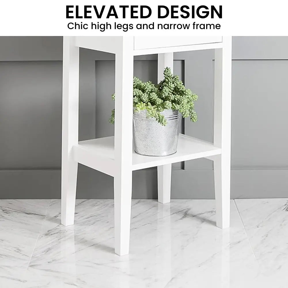 Sarantino Rue Bedside Table - White - Furniture > Bedroom