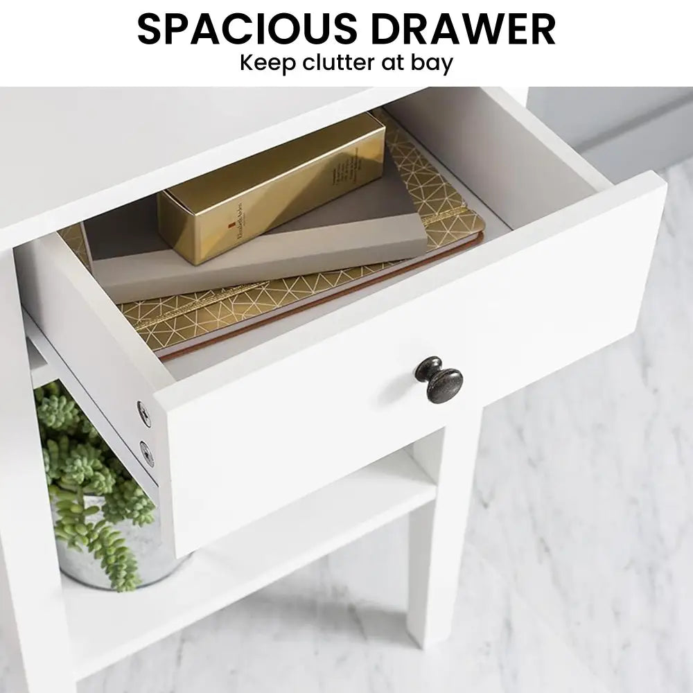 Sarantino Rue Bedside Table - White - Furniture > Bedroom