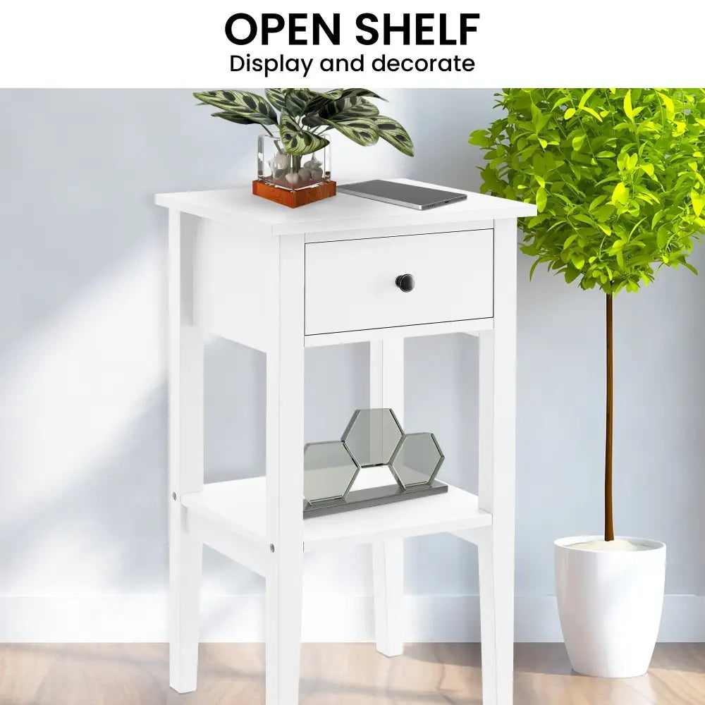 Sarantino Rue Bedside Table - White - Furniture > Bedroom