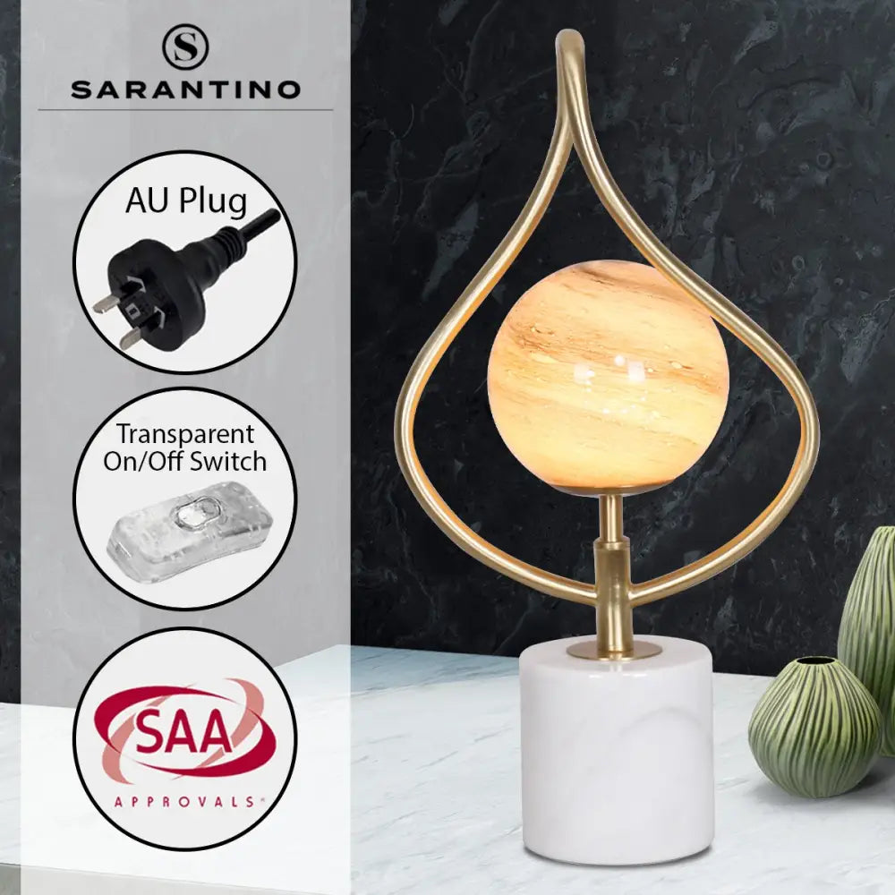 Sarantino Sculptural Orange Glass Table Lamp With White Marble Base - Home & Garden > Lighting