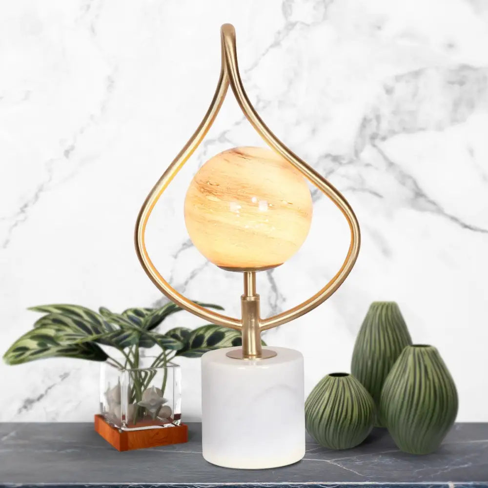 Sarantino Sculptural Orange Glass Table Lamp With White Marble Base - Home & Garden > Lighting