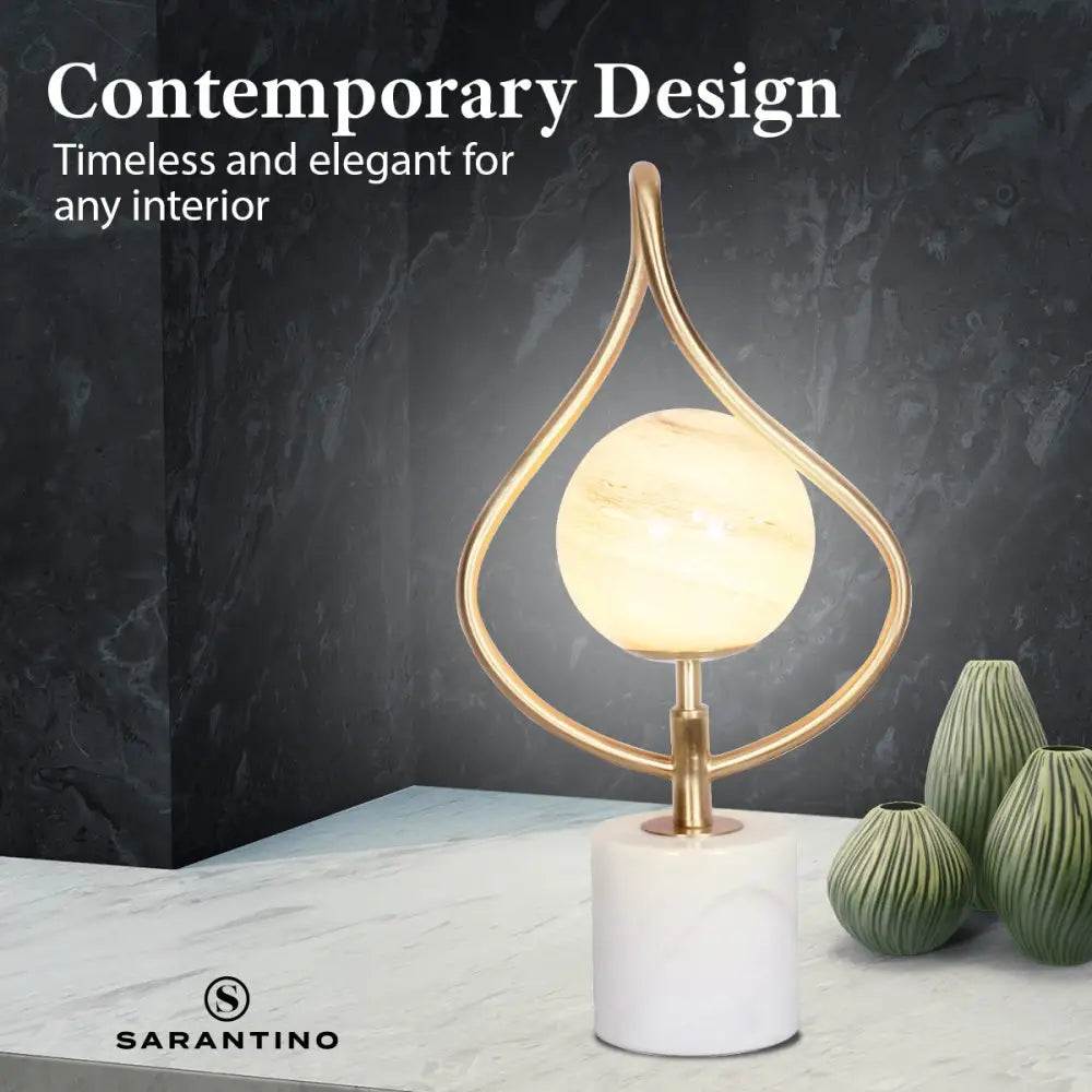 Sarantino Sculptural Orange Glass Table Lamp With White Marble Base - Home & Garden > Lighting