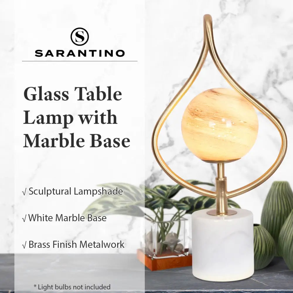 Sarantino Sculptural Orange Glass Table Lamp With White Marble Base - Home & Garden > Lighting